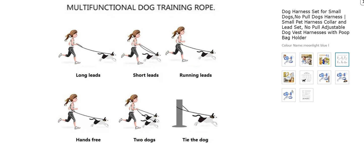Dog Harness Set for Small Dogs,No Pull Dogs Harness | Small Pet Harness Collar and Lead Set, No Pull Adjustable Dog Vest Harnesses with Poop Bag Holder
