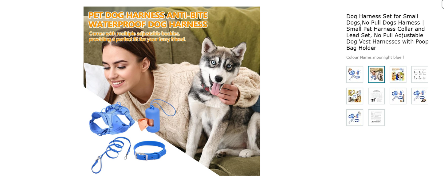 Dog Harness Set for Small Dogs,No Pull Dogs Harness | Small Pet Harness Collar and Lead Set, No Pull Adjustable Dog Vest Harnesses with Poop Bag Holder