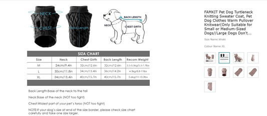 FAMKIT Pet Dog Turtleneck Knitting Sweater Coat, Pet Dog Clothes Warm Pullover Knitwear