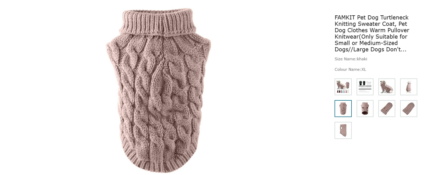 FAMKIT Pet Dog Turtleneck Knitting Sweater Coat, Pet Dog Clothes Warm Pullover Knitwear