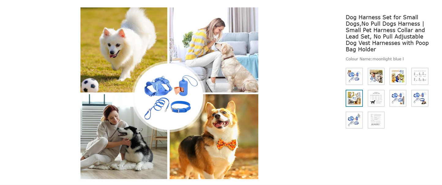 Dog Harness Set for Small Dogs,No Pull Dogs Harness | Small Pet Harness Collar and Lead Set, No Pull Adjustable Dog Vest Harnesses with Poop Bag Holder