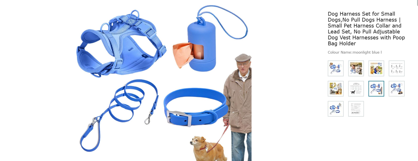 Dog Harness Set for Small Dogs,No Pull Dogs Harness | Small Pet Harness Collar and Lead Set, No Pull Adjustable Dog Vest Harnesses with Poop Bag Holder