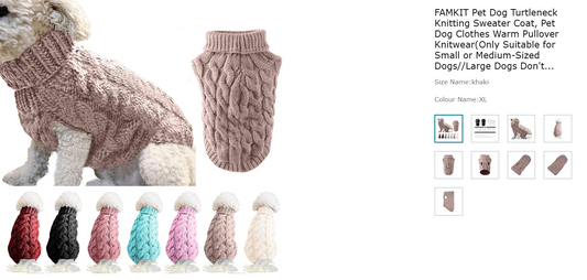 FAMKIT Pet Dog Turtleneck Knitting Sweater Coat, Pet Dog Clothes Warm Pullover Knitwear